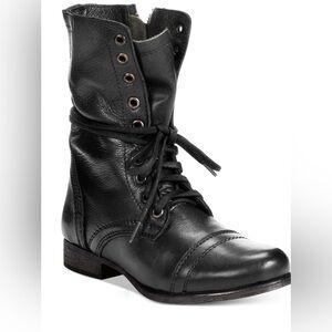 Black Leather Lace-Up Women's Boots